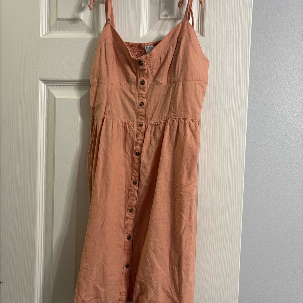Aerie Orange Pleated Midi Sundress